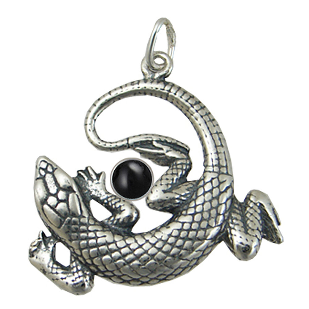 Sterling Silver Lounging Lizard Pendant With Black Onyx